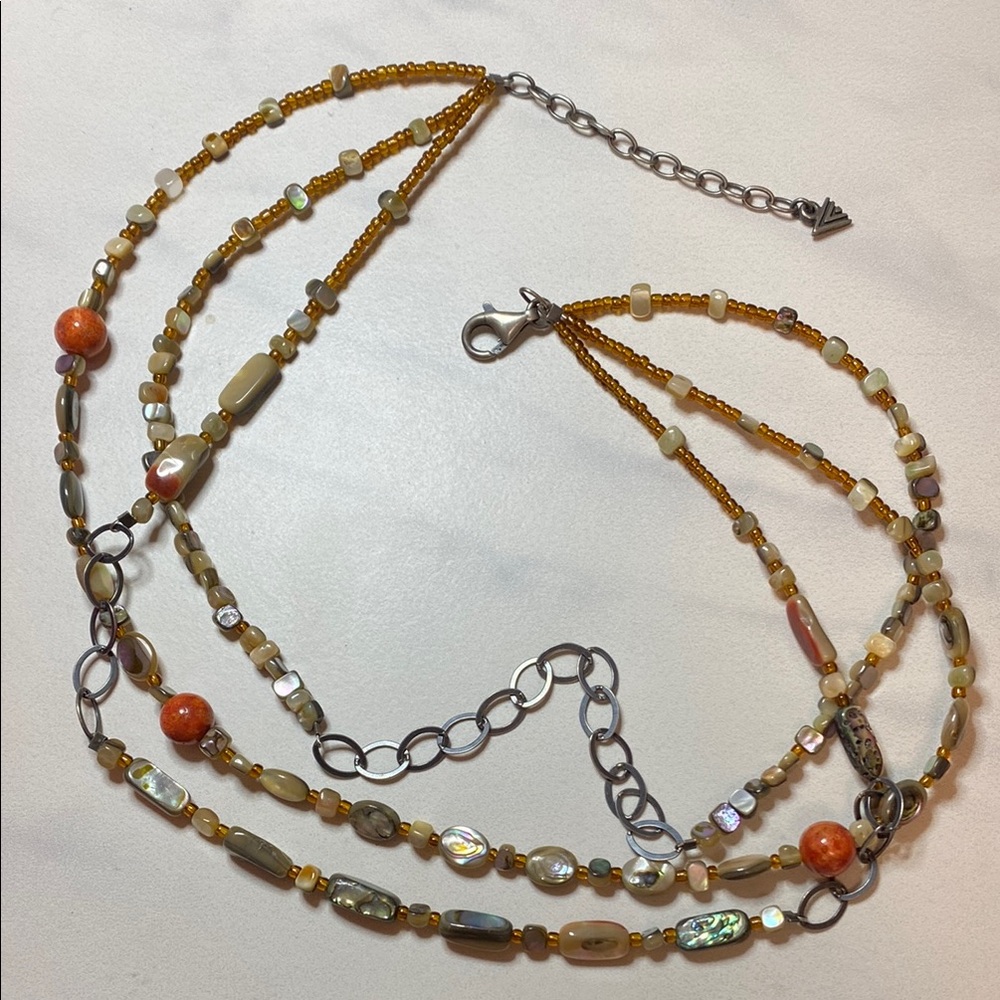 Silpada Beaded Necklace with Orange, Abalone and Sterling Silver Accents 925‎